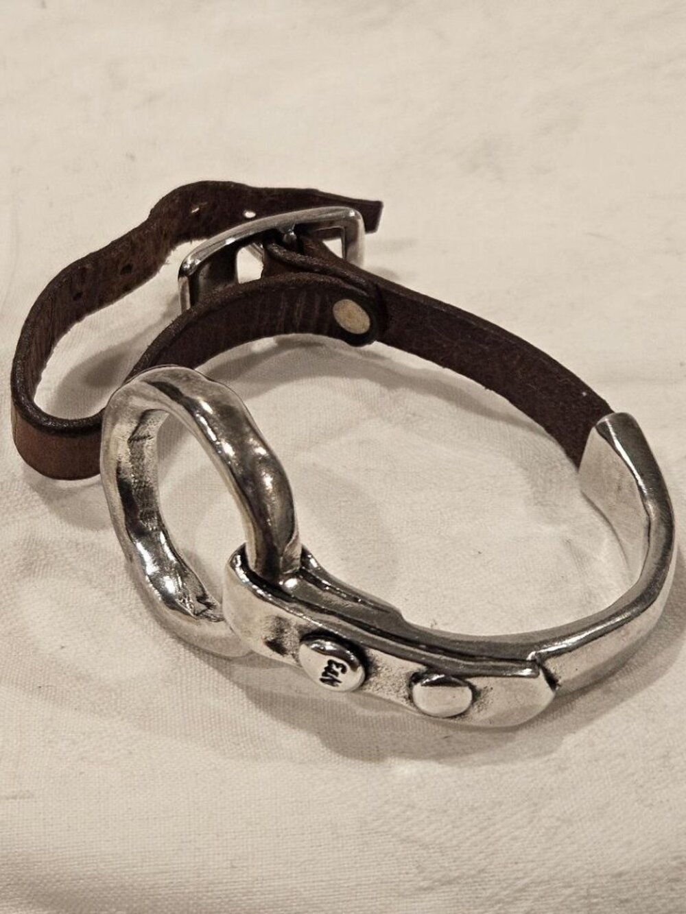 NUMERO 3 BY CICLON Heavy Silver Half Cuff Hook Leather Bracelet 41.4g
